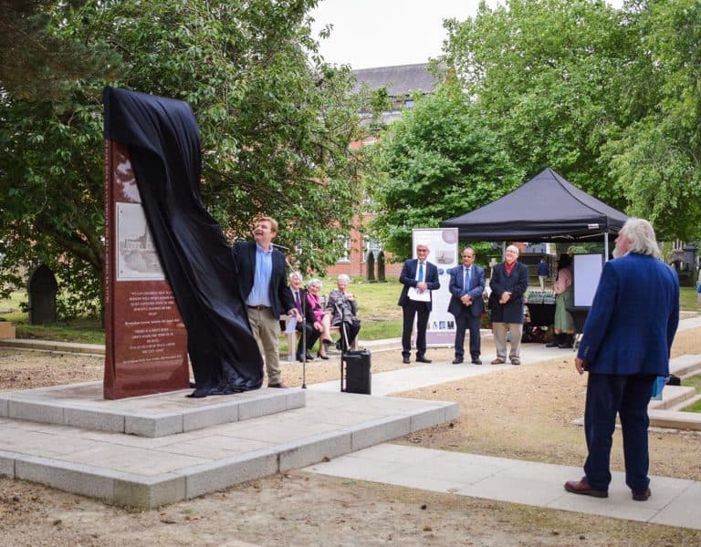 Unveiling the memorial stone in the new Garden of Memory at Warstone Lane Cemetery.