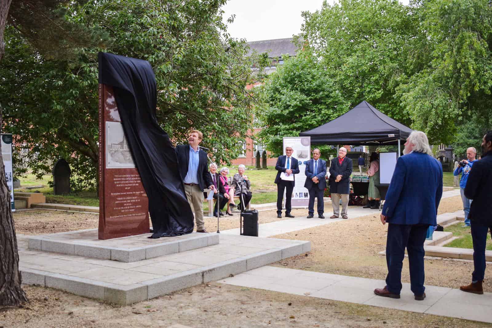 Unveiling the memorial stone in the new Garden of Memory at Warstone Lane Cemetery.