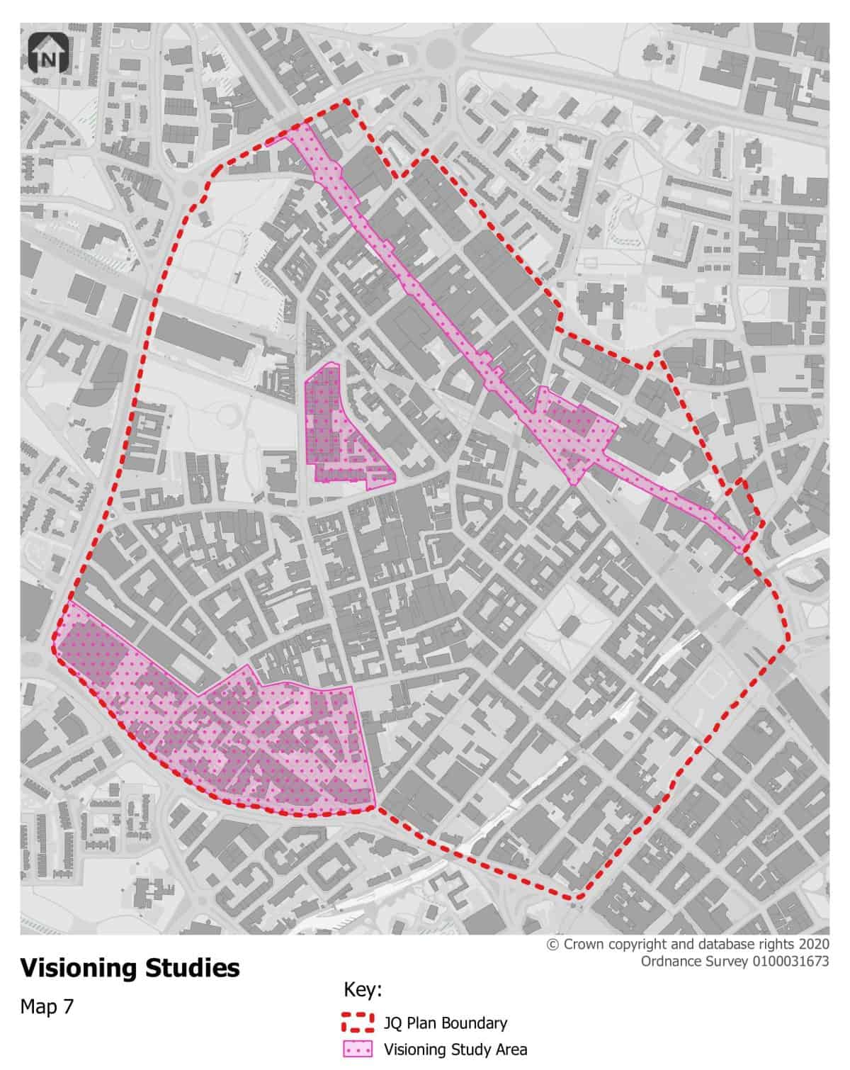 Map of the Jewellery Quarter highlighting the three areas for the study