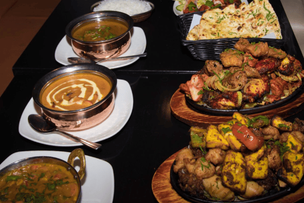 indian dishes including curry starters and naan