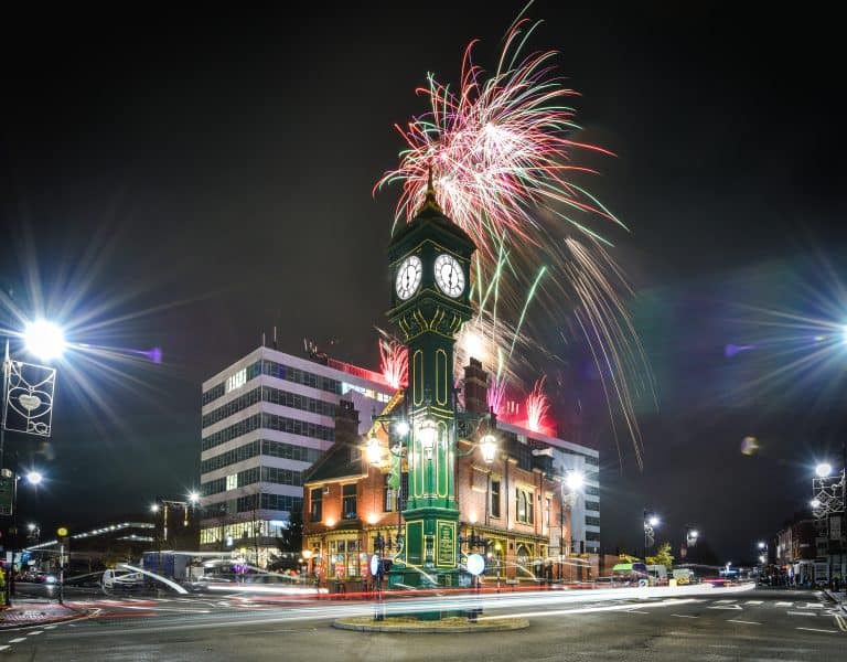 Fireworks display on the Golden Square in the Jewellery Quarter for Christmas Lights Switch On Event