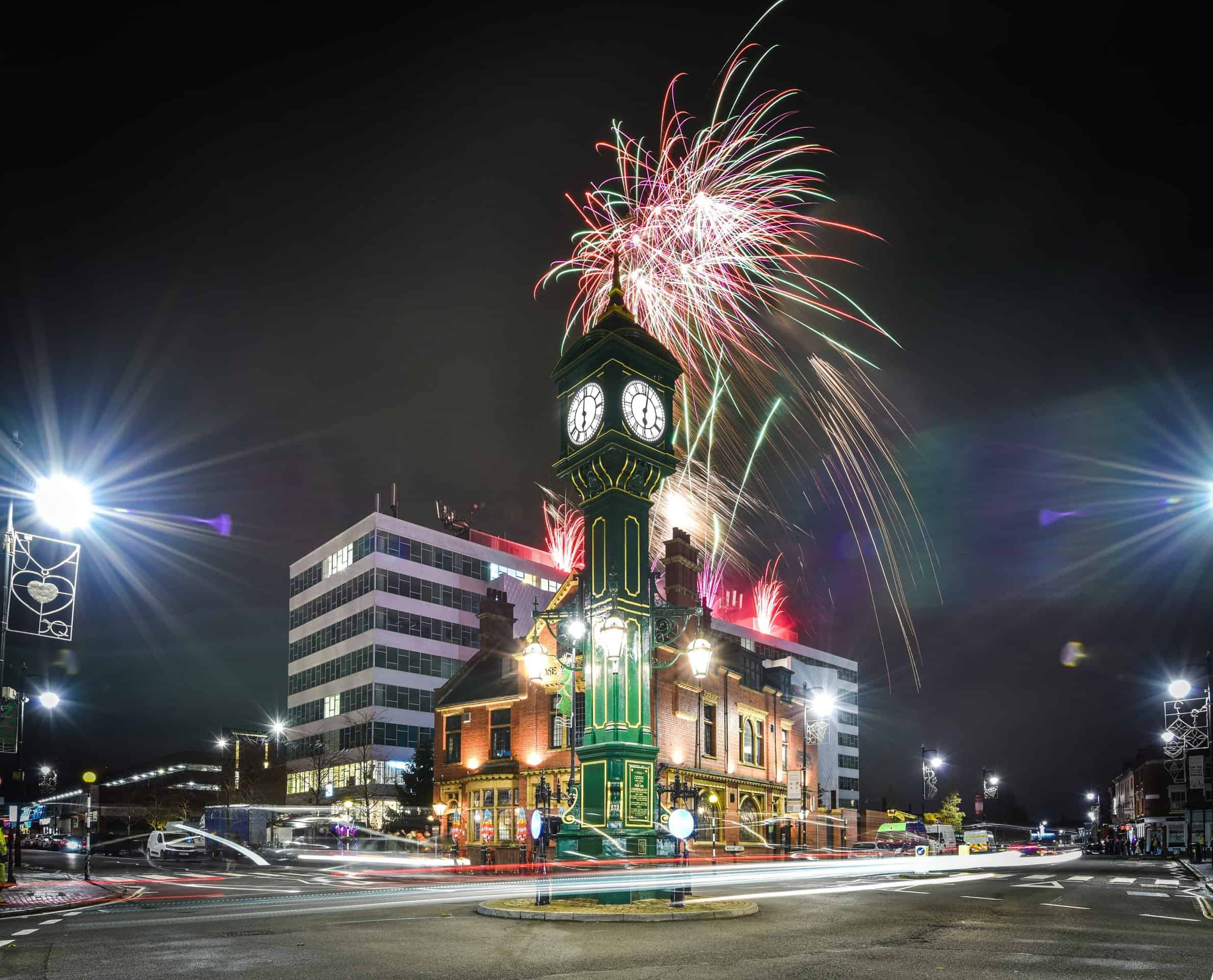 Fireworks display on the Golden Square in the Jewellery Quarter for Christmas Lights Switch On Event